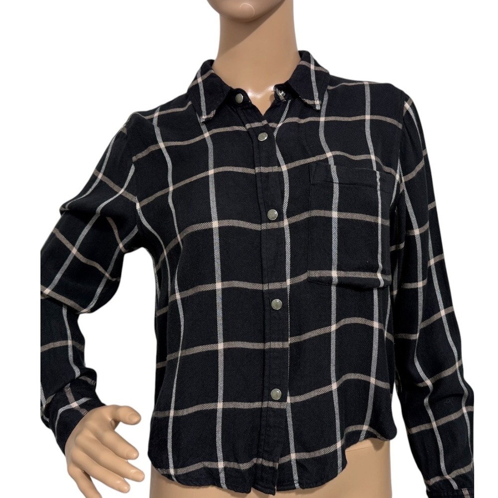 Rails Hunter Black Sand Birch Plaid Button Down Shirt Women's Small 100% Rayon - Picture 2 of 8
